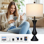 29" Black Tall Table Lamps for Living Room, Touch Control Bedroom Lamp with USB A+C Ports, 3-Way Dimmable Bedside Table Lamps Set of 2, Modern Metal Lamp for Nightstand