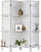 Room Divider with Shelves, Privacy Screen, Room Dividers and Folding Privacy Screens, 4 Panel Wood Temporary Wall Partition Separation Separator, Coconut
