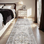 AMOAMI-2X6 Runner Rug-Washable Runners for Hallways-Soft Non Slip Bedside Rugs for Bedroom-Vintage Long Rug for Hallways Entryway Laundry Room Stair Kitchen Bathroom Grey