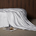 EP Mode Mulberry Silk Filled Quilt with 100% Viscose from Bamboo Fabric, Natural Lightweighted Cooling Comforter (White, Throw 50” X 65”)