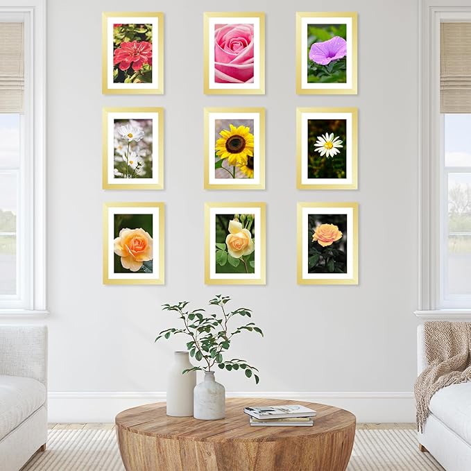 12 Packs 5x7 Picture Frames Bulk, Display 4x6 with Mat or 5x7 Without Mat, Gold Gallery Frame Set, 5 by 7 Frames Bulk Set of 12, Collage Wall Decor Photo Frame Set for Wall and Tabletop, Gold