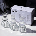 Woho Clear Ribbed Candlestick Holders 4.3" H Set of 6 for Wedding Table Centerpiece, Glass Taper Candle Holders for Holiday Home Decor, Vintage Candle Sticks Holder Decor for Thanksgiving Christmas