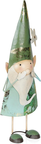 Alpine Corporation - 18" Tall Outdoor Garden Gnome Yard Decoration - Metal Statue with Speak No Evil Expression - Durable, Weatherproof Lawn Sculpture for Patio, Deck, Yard