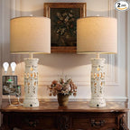 BOBOMOMO 27.25” Farmhouse Table Lamps Set of 2 – Antique White Bedside Lamps with Night Light & USB A+C Ports, Vintage Lamps for Bedroom, Living Room, Entryway, Console Table (Bulbs Included)