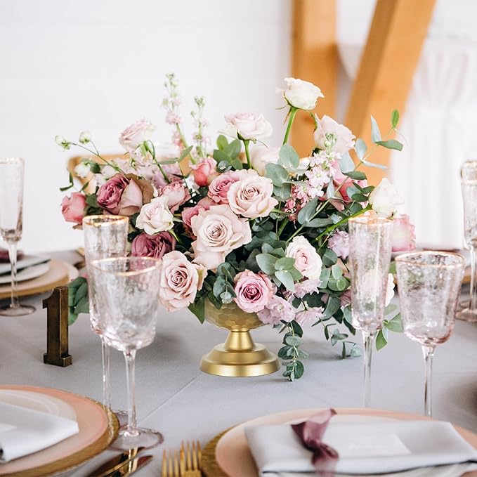 Sziqiqi Urn Vase Gold Centrepiece: 5.5in Small Vintage Vases Set for Table Decorations - Wedding Vase Elegant for Floral Arrangement - Metal Honeycomb Flower Pot for Party Reception Dinner Table