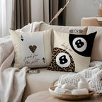 Trendy Retro Leopard Lucky Girl 8 Ball Throw Pillow Covers 18x18, Cheetah Print Room Decor, Funky Y2K Leopard Print Ace Poker Decorative Pillow Covers for Girls Room Dorm Apartment