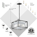 IKK Modern Foyer Chandelier, Black Crystal Chandelier for Dining Room, Square Entryway Light Fixture Hanging, Easily Adjustable Height Glass Chandeliers for Kitchen Island, Elegant Water Ripple