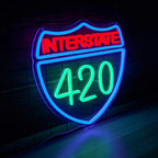Interstate 420 Neon Sign Green Leaf Neon Signs for Wall Decor Dimmable 420 Theme Light Vintage Route Neon Light Sign for Game Room Man Cave Bar Decor Suitable Gift for Party Birthday（12.6 * 12.3inch）