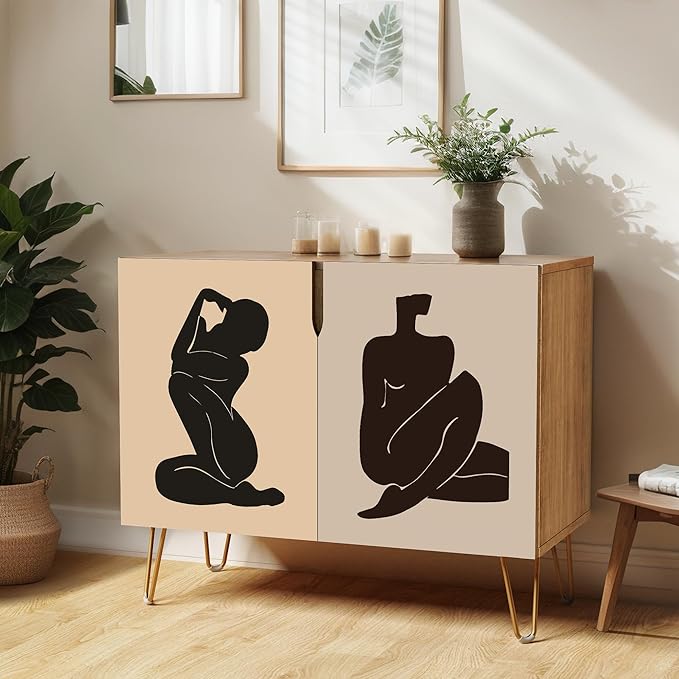 SIGNWIN Sideboard Buffet Cabinet, Kitchen Storage Cabinet with 2 Doors, Matisse Nude Dancer Exhibition Poster Vintage, Cupboard Console Table for Dining Room - 35" L x 18" W x 29" H