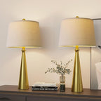 Oneach 25.75" 3-Way Dimmable Touch Control Modern USB Table Lamp Set of 2 for Living Room Bed Room Bedside Nightstand Lamps Fabric Shade Vintage Accent Light Gold Antique Brass