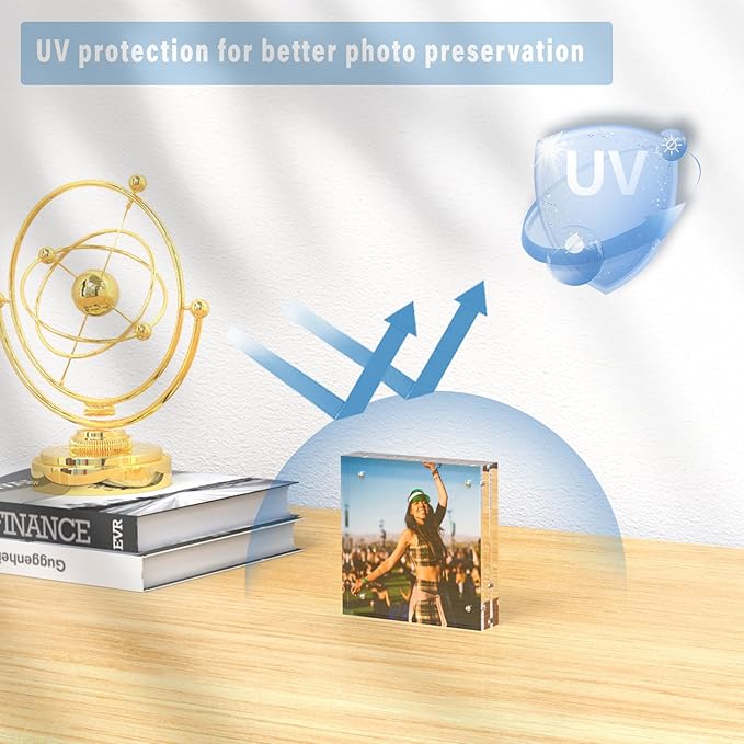 HELPLEX 3 Pack 5x5 Acrylic Picture Frames, 20mm Thicker Frameless Clear Double Sided Magnetic Frames, Free Standing Desktop Display Stands, 5x5