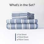 Cal King Sheets Set 6 Piece - Includes 4 Pillowcases - Bed Sheets Cal King Size - Soft Hotel Luxury Bedding - Cooling & Breathable - 1 Flat & 1 Fitted & 4 Pillowcases w/ Deep Pockets - Blue Stripes