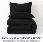 Litanika Black California King Comforter Set - 3 Pieces Cal King Lightweight Summer Soft Solid Bed Comforter, Oversized Fluffy Quilt Bedding Set (104x96In, 2 Pillowcases)