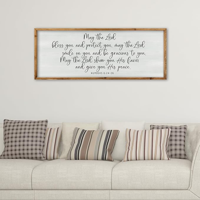 ZZJJHYWGQ Christian Wall Decor Numbers 6:24-26 Bible Verse Catholic Sign 40"×15" for Living Room Religious Scripture Art Christ Jesus Family Large Wooden Framed Home Hanging (Wood)
