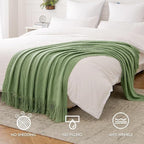 MIULEE Sage Green Knitted Throw Blanket for Couch Textured Spring Knit Blanket with Tassels Cozy Woven Boho Bed Blanket for Sofa Bed Chair Acrylic Wave Pattern 50"x60"
