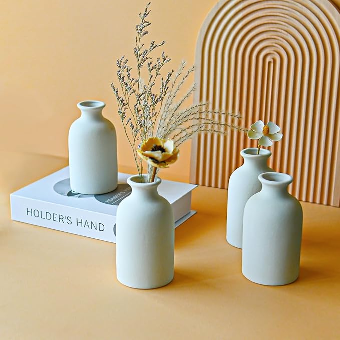 Modern White Small Ceramic Vase Set of 12 for Living Room Bedroom 4.72'' Minimalist Fresh Flower Vases for Home Decor Office Centerpieces Fireplace Nordic Style Gift for Fake Plant 12 Pack