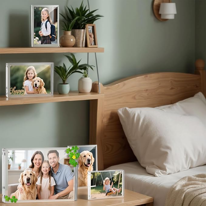 JOHOUSE 5 Pack 5 x 7 Acrylic Picture Frames, Double Sided Magnetic Photo Frames Self Standing Frameless Transparent for Desktop Display Gifts for Women