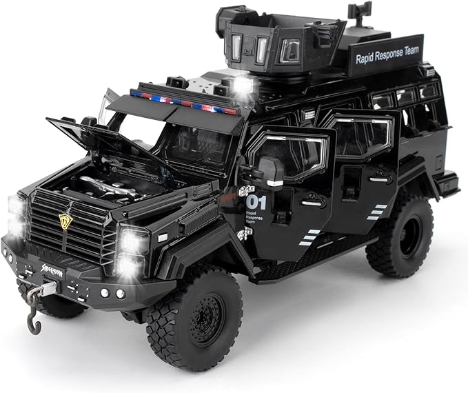 Compatible for 1:24 Saber-Toothed Tiger Alloy Armored Car Model, Collectible Diecast Armoured Explosive Protected Vehicle Toy, Pull Back Toy Car with Sound and Light for Adult Kids (Black)