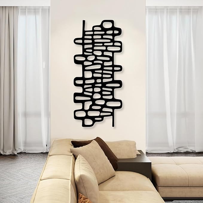 Abstract Geometric Metal Wall Art, Modern Circles Metal Decor, Minimalist Line Art, Long Narrow Sign, Luxury Modern Artwork for Living Room, Farmhouse, Office (Silver, 59"x27" | 150x69cm)