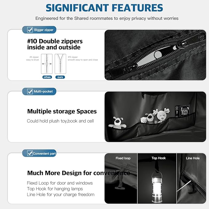 Bed Tent,Portable Privacy Sleeping Bed Canopy,Blackout 90% Drapes for Kids and Adult,Indoor Space Tent with Breathable Large Mesh Windows