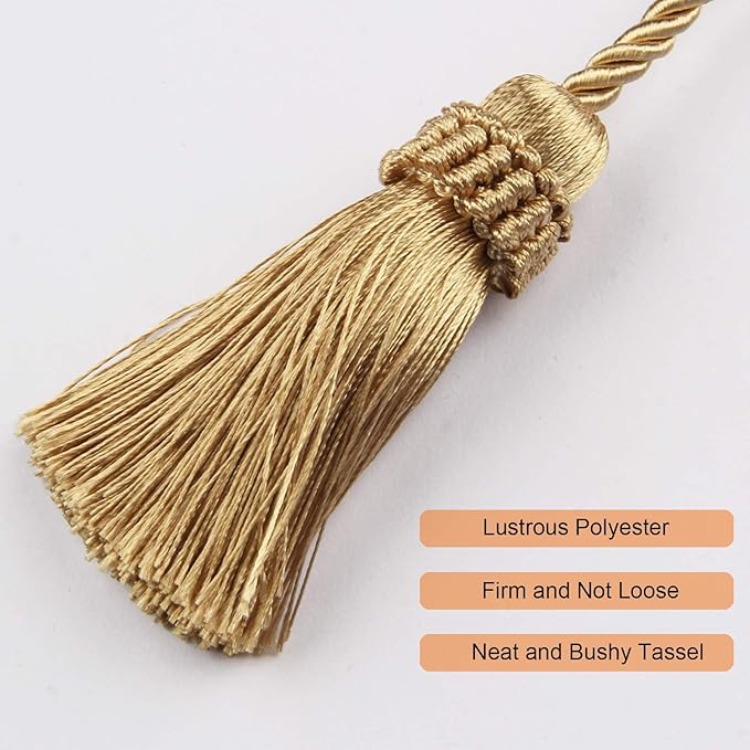 Fenghuangwu Curtain Tiebacks Handmade Decorative Curtain Holdbacks Rope with Tassel (Gold, 4P)