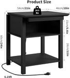 Rresyet Farmhouse End Table with Charging Station, Sliding Side Table & 2-Tier Storage, Wooden Nightstand for Bedroom and Living Room, Black