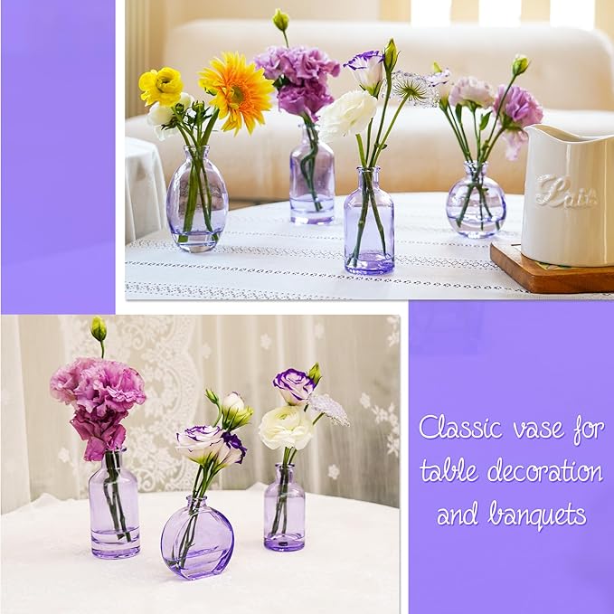 Glass Bud Vases Set of 12, Purple Small Glass Vase for Wedding Centerpieces, Clear Vase in Bulk | Purple Bud Flower Vases for Elegant Floral Displays, Table Decor, Event Styling