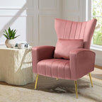 X-VOLSPORT Velvet Accent Chairs Set of 2, Mid Century Modern High Back Living Room Chair with Waist Pillow, Upholstered Arm Chair with Metal Gold Legs for Bedroom, Club, Pink