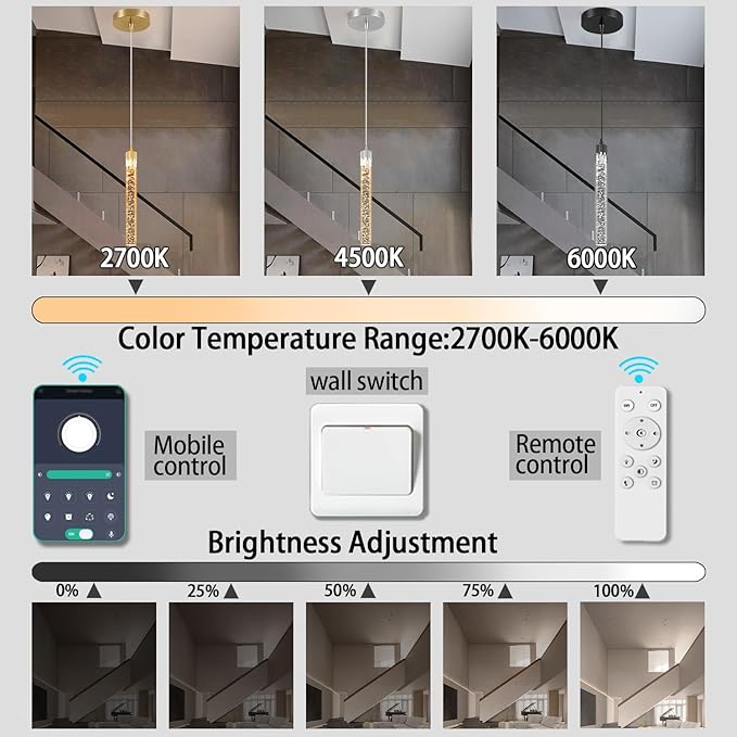 Mini 1 Light Chrome Crystal Pendant Lights,Modern Led Kitchen Island Hanging Light Fixture,Adjustable Pendant Lighting for Kitchen Island,Dimmable 2700k-6000k