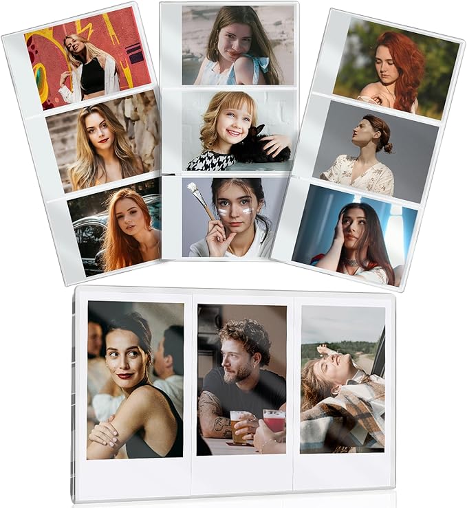 4Pack Magnetic Refrigerator Acrylic Picture Frames fit 3PCS Photos of Mini 2x3 Collage, Compatible with Fujifilm Instax Polaroid Mini for Home Office Fridge/Locker (Clear, 2x3*3 Picture)