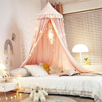 Kertnic Decor Canopy for Kids Bed, Soft Smooth Playing Tent Canopy Girls Room Decoration Princess Castle, Dreamy Mosquito Net Bedding, Children Reading Nook Canopies in Home (Pink-Ruffle)