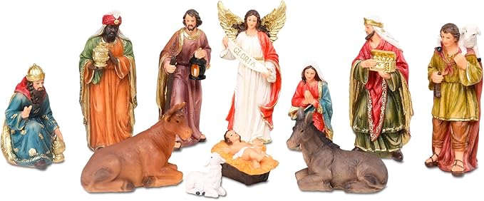 Nativity Set 5.7 Inch 11 PCS Christmas Village Nativity Scene Indoor Collectible Bulidings Nativity Sets & Figures Vintage Xmas Holiday Decorations Displays