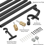 Curtain Rods for 28-130” Windows, Splicing Construction, 1” Adjustable Drapery Rod with Aluminum Alloy Brackets and Finials for Window, Sliding Door, Patio, Living Room Decoration, Matte Black&Gold