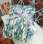 DDL&HEXI Chunky Chenille Blanket 100% Hand Knit with Jumbo Chenille Yarn (50"x60") Super Soft Large Throw Bed Blanket for Couch, Sofa, Home Decor - Machine Washable (01)