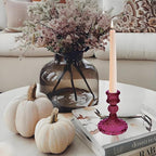 Glass Candlestick Holder,Striped Taper Candle Holders,Set of 6 Candle Stand for Table Centerpieces, Home Decor,Weddings,Festival and Parties (GCH002-Purple Dimond)