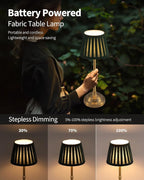 KDG Cordless LED Table Lamp Set of 2, Portables Fabric Shade Desk Lamps, 4000mAh Rechargeable Battery Powered Lighting, Dimmable Light for Dining Room, Bedroom, Bedside, Night Light, Balcony (Green)