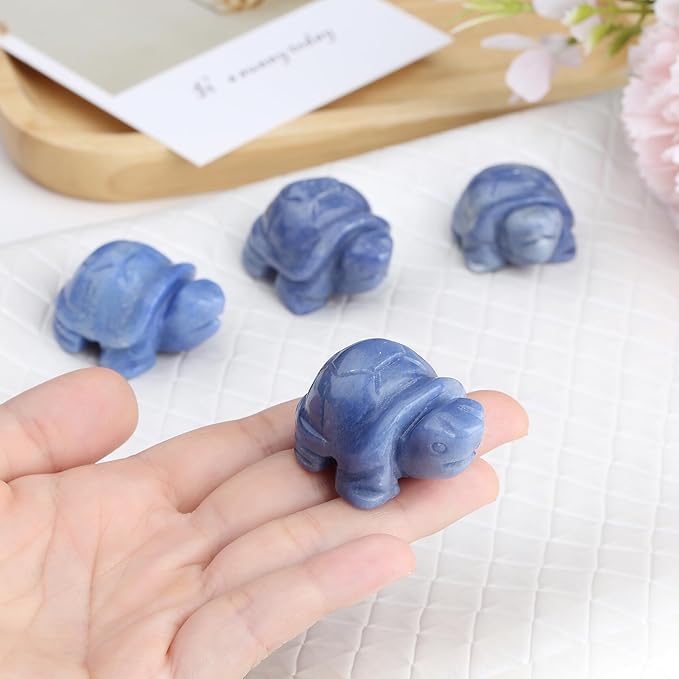QINJIEJIE Blue Aventurine Crystal Travel Turtle Figurines for Travelers Best Travel Gifts for Women Men Healing Crystals Sea Turtle Lovers Office Desk Decor Good Luck Gifts for Traveling Abroad
