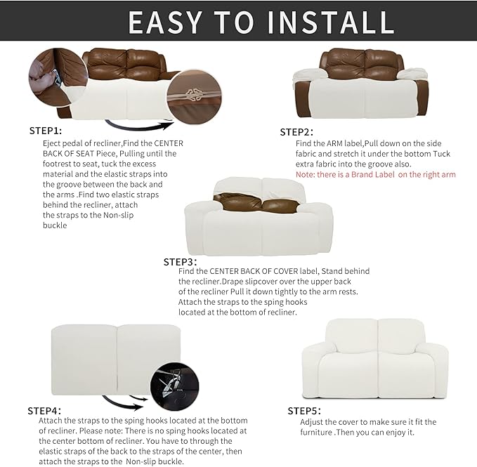 Easy-Going 6 Pieces Recliner Loveseat Stretch Sofa Slipcover Sofa Cover Furniture Protector Couch Soft with Elastic Bottom Kids, Spandex Jacquard Fabric Small Checks Cream