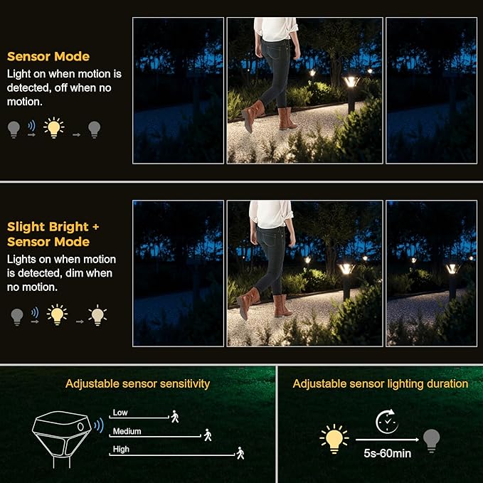 XMCOSY+ Smart Solar Lights Outdoor with Motion Sensor, 150LM APP Control RGBCW Color Changing Garden Lights Solar Powered for Yard Pathway Landscape, Waterproof, 2 Pack