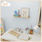 Fun Memories Picture Ledge Shelf for Wall, 36 inch Pine Wood Nursery Book Shelves Set of 2- Wall Book Shelves for Kids Room, Home Decor - Kitchen Spice-Natural