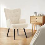 Furnimart Faux Fur White Accent Chair Mid Century Modern Living Room Chairs; Comfy Armchair Leisure Vanity Guest Wingback Chair for Office Study Vanity Bedroom Waiting Room White