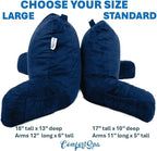 ComfortSpa Reading Pillow for Bed Adult Size, Back Rest Pillow with Arms, Pockets, Washable Cover; Use as Back Pillow for Bed Sitting Up for Bedrest or Relief from GERD Heartburn (Large Navy Blue)