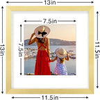 Vittanly 12x12 Picture Frames Set of 9, Shatter Resistant Plexiglass, Display 8x8 Pictures with Mat or 12x12 without Mat, Photo Frames for Wall Mount, Engineered Wood, Gold