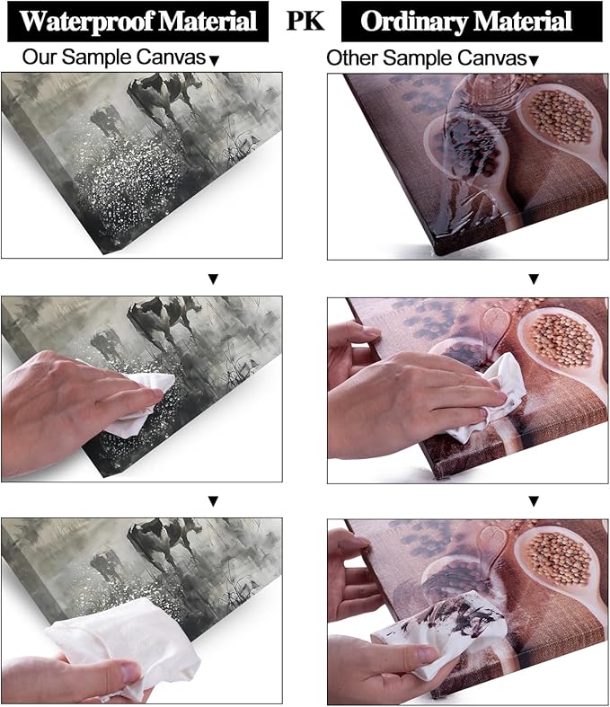 LASMOND Black and White Cow Wall Art for Living Room Ink Wash Canvas Painting Prints Morning Cattle Vintage Country Farmhouse Artwork Bedroom Office Decor (40x20 Inches)