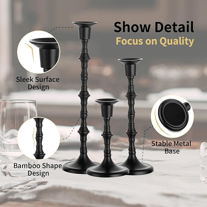 NUPTIO Candle Stick Holders for Halloween: Set of 6 Matte Black Taper Candlestick Holders - Bulk Antique Tall Candleholder for Fall Thanksgiving Christmas Kwanzaa Shabbat Table Fireplace Decor