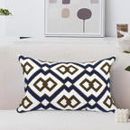 Alysheer Embroidered Lumbar Decorative Throw Pillow Cover 12"x 20", Classic Boho Geometric Embroidery Pattern Cotton Rectangular Cushion Case for Sofa Couch Living Room Bedroom(Blue Brown)