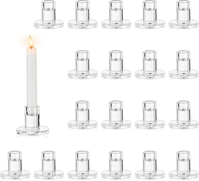 NUPTIO Candle Stick Candle Holder: Set of 20 Short Taper Candlestick Holders Bulk Small Modern Glass Tapered Candleholders for Wedding Christmas Holiday Centerpiece