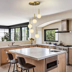 Modern Gold Pendant Light Hanging Fixture Light for Kitchen Island Mid Century with Globe Pendant Light Milk White Glass Pendant Lighting for Living Room Bedroom Entryway (5 Lights)