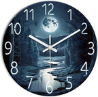 XFM Moon Forest Wall Clock Battery Operated 12 Inch Silent Non-Ticking Wall Clocks Modern Decorative Round Clock for Kitchen Bedroom Living Room Office