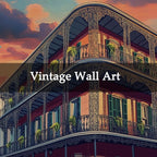 WREVERW Vintage New Orleans Poster Canvas Print with Wooden Hanger Frame, Featuring French Quarter Architecture and Iconic Iron Balconies, Wall Art for Home and Office Decor, 16x23 inches